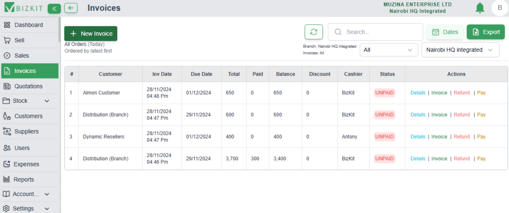 Create Invoices with BizKit Point of Sale Kenya 